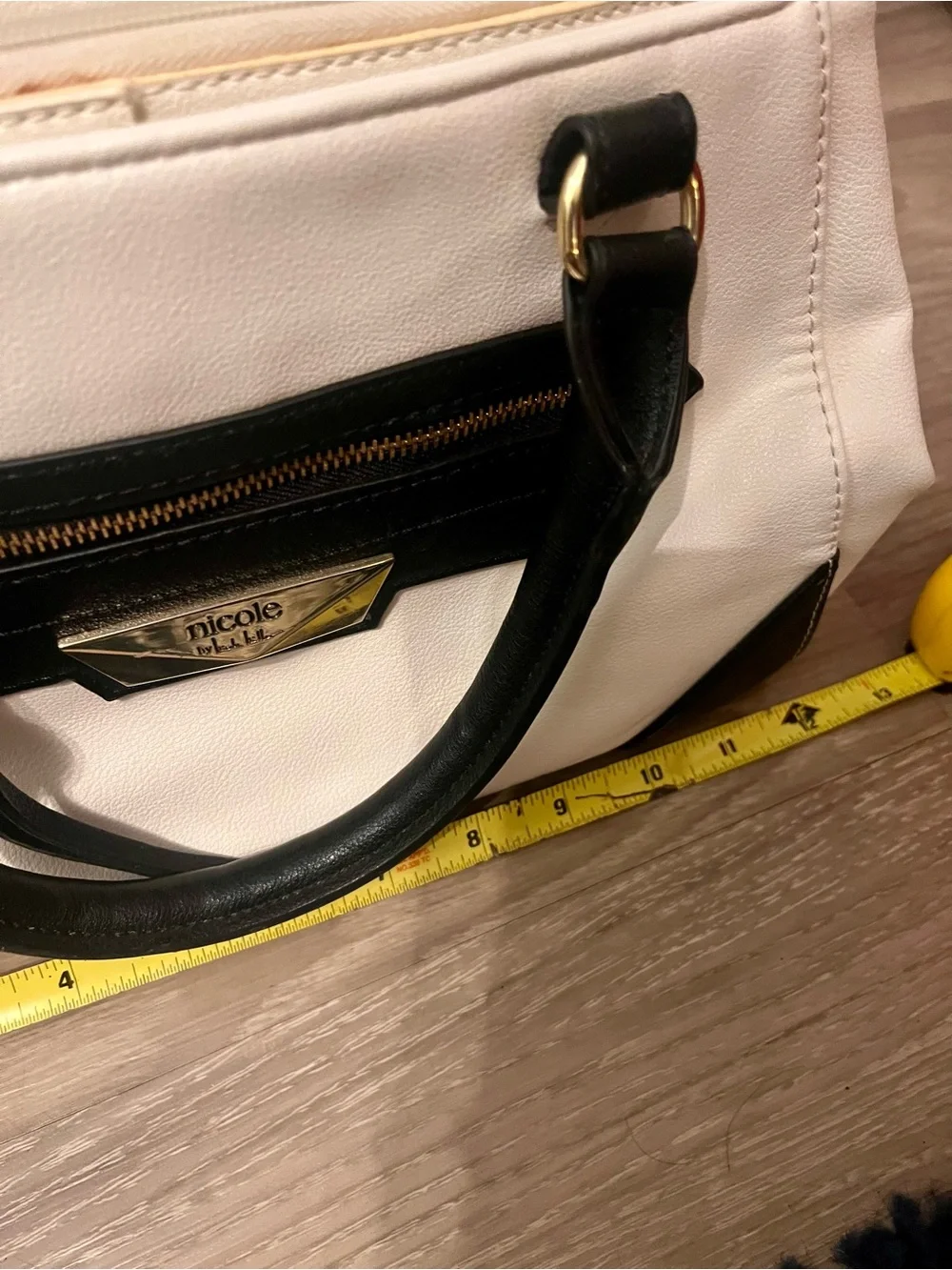 Nicole by Nicole Miller White and Black Satchel with Gold Hardware